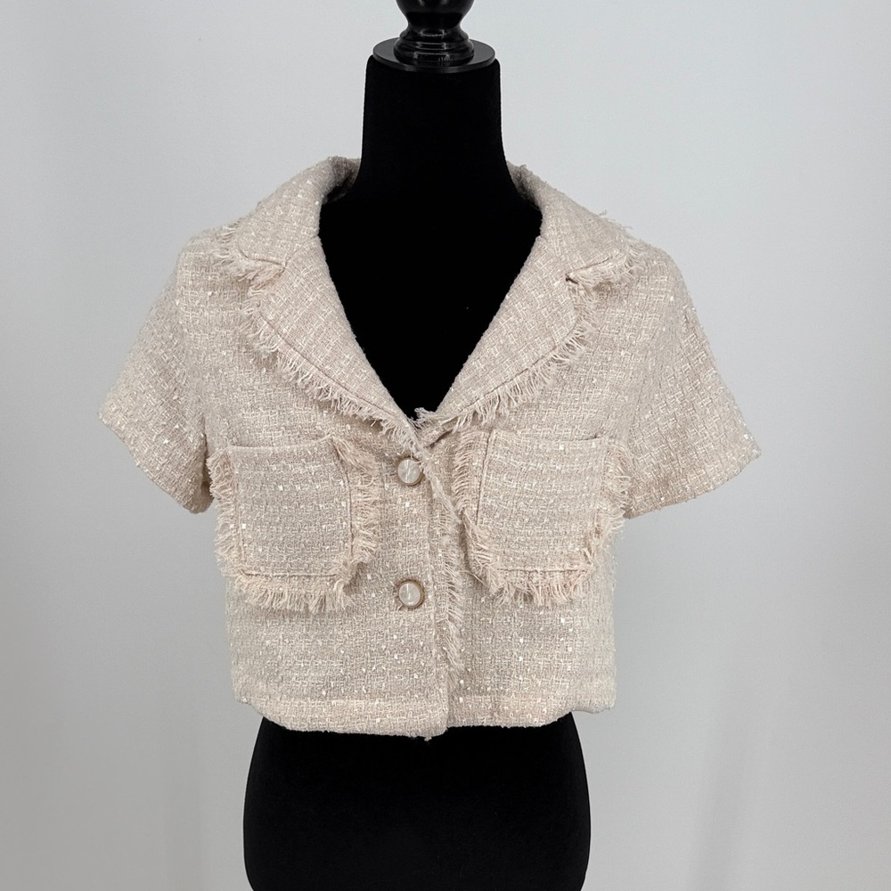 Thirty/Thirty LA Blush pink & cream  Tweed Cropped Jacket size medium